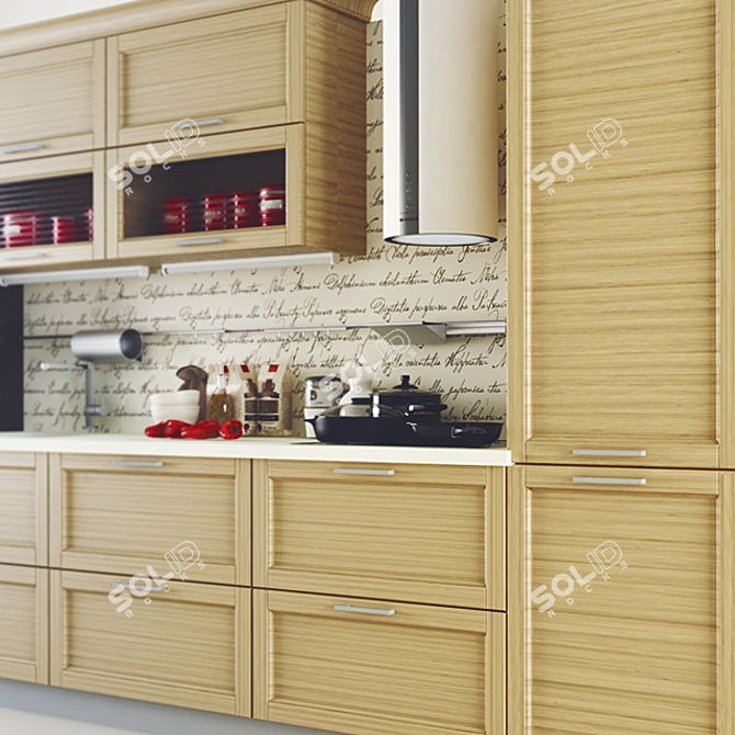 Wood Veneer Kitchen Facades 3D model image 2