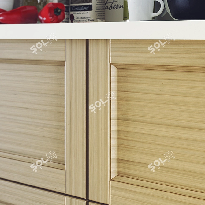 Wood Veneer Kitchen Facades 3D model image 3