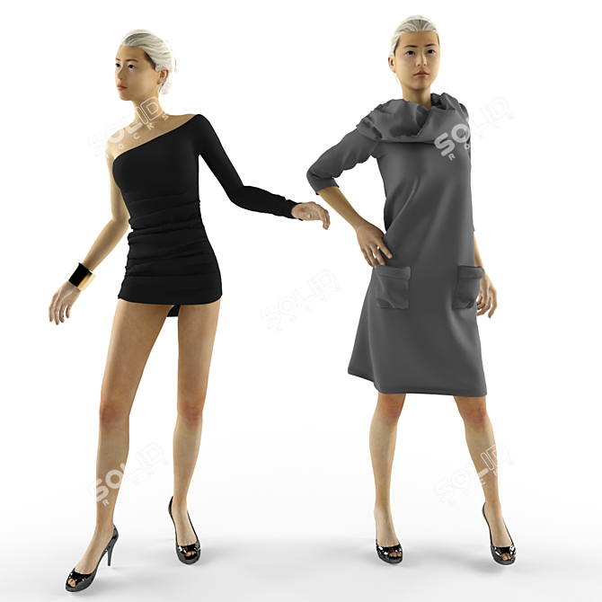 Twin Style: 2 Mannequin Dresses 3D model image 1