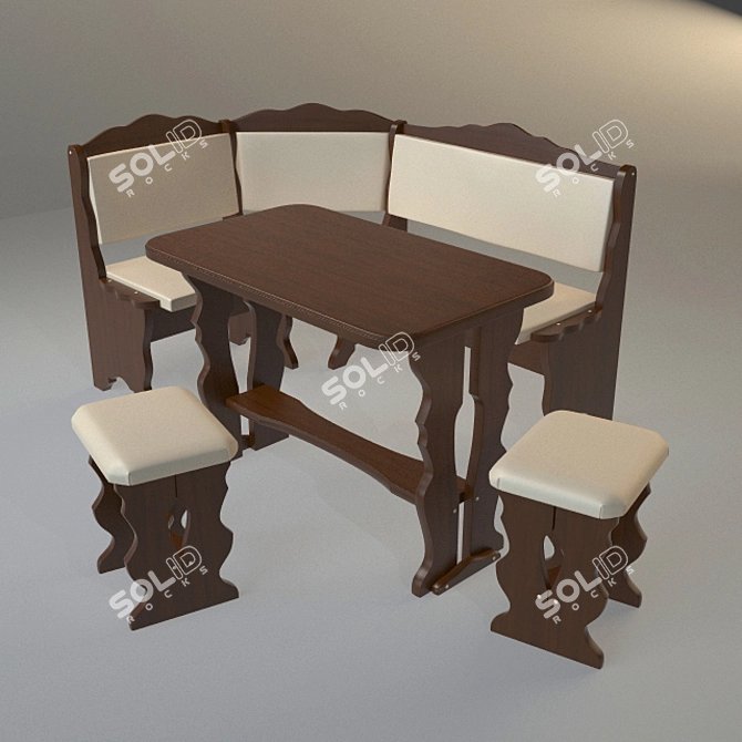 Compact Kitchenette Set: Table, Stool & Bench 3D model image 1