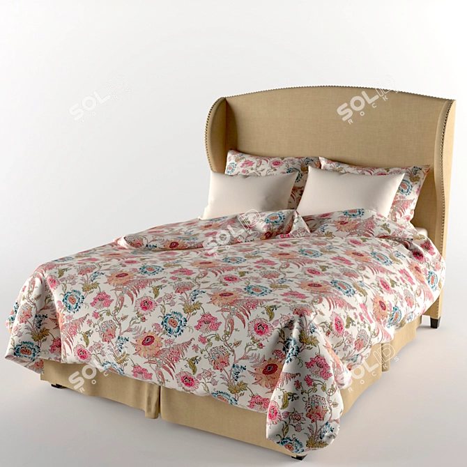 Elegant Raleigh Wingback Bed 3D model image 2