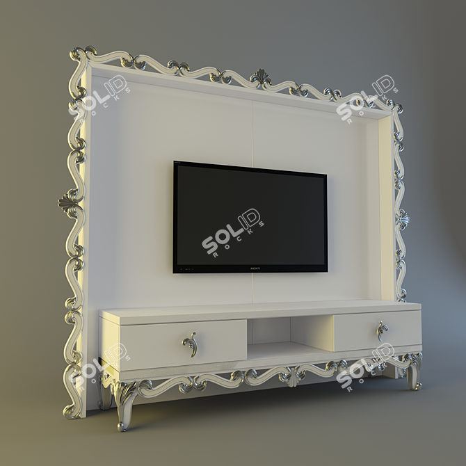 Sleek TV Stand Panel 3D model image 1