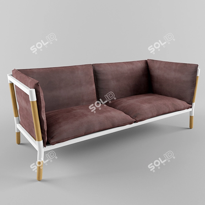 Modern Ash & Steel Grotto Sofa 3D model image 1