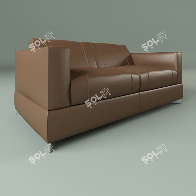 Elegant Brown Leather Loveseat 3D model image 1