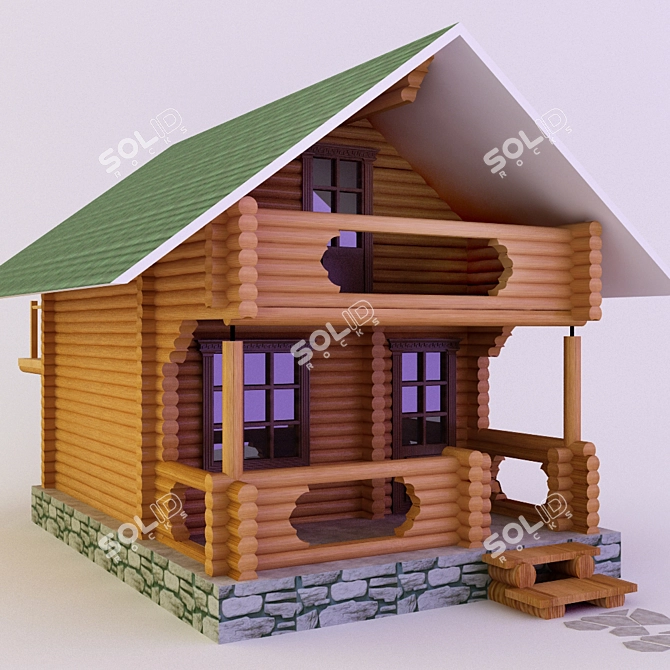 Rustic Timber Cabin: 18cm Diameter 3D model image 1