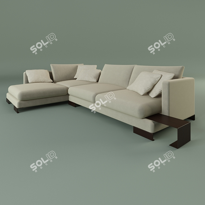 Plush Comfort Sofa: Feather-Filled, Natural Wood Frame, LED Option 3D model image 1