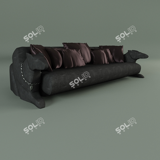 Elegant Black Velvet Sofa 3D model image 1