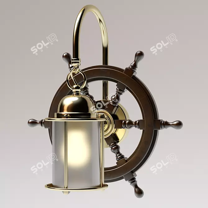 Nautical Ship Wheel Wall Sconce 3D model image 1