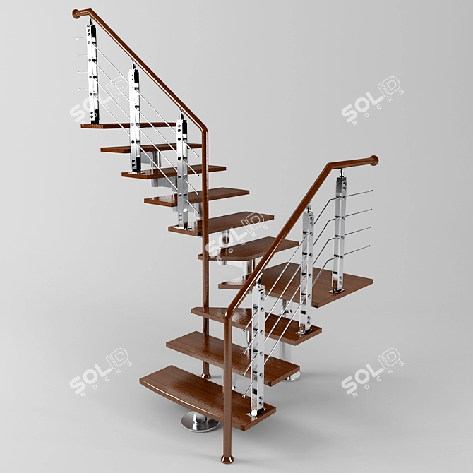 Elegant Chinese Staircase and Rails 3D model image 1