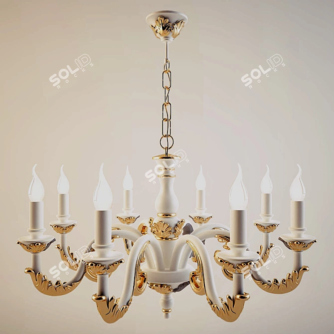 Antique Gold and White Metal Chandelier 3D model image 1