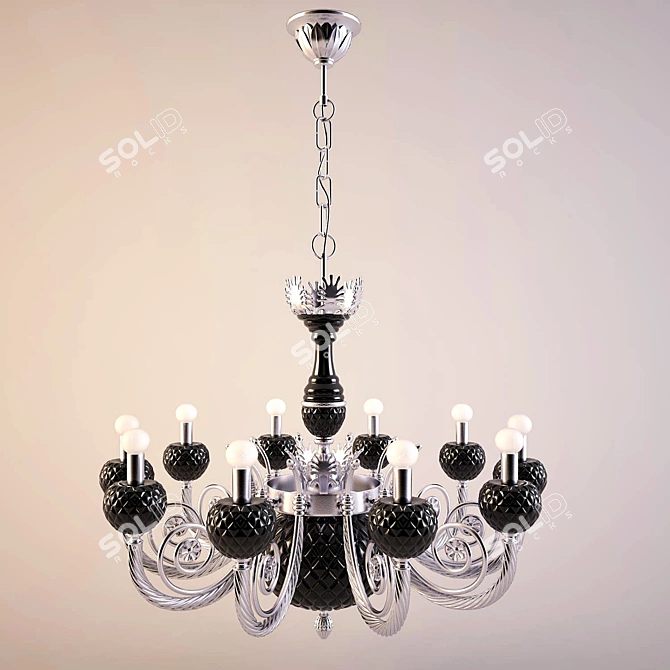 Possoni Alabastro 10-Light Chrome & Black Chandelier 3D model image 1