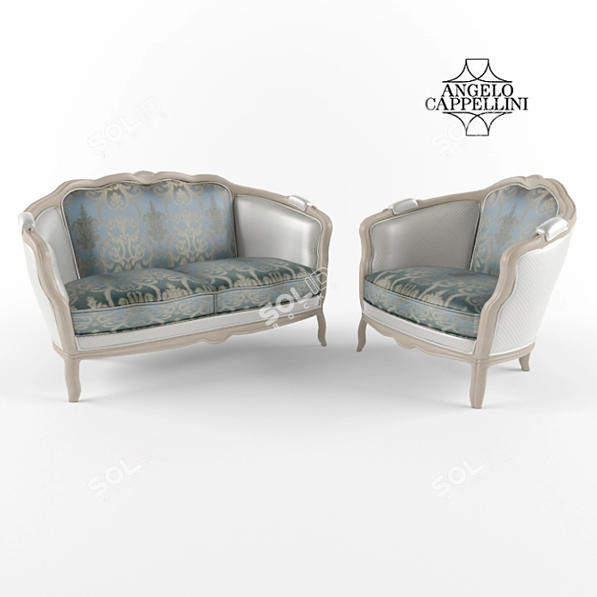 Elegant Italian Sofa Set 3D model image 1