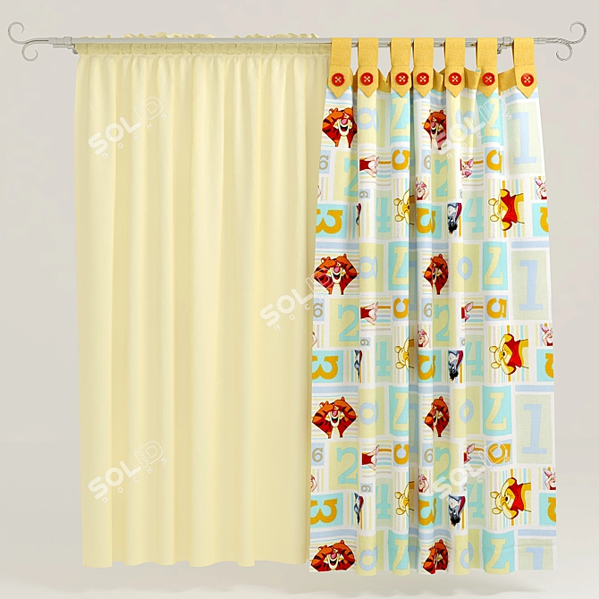 Playful Room Curtain 3D model image 1