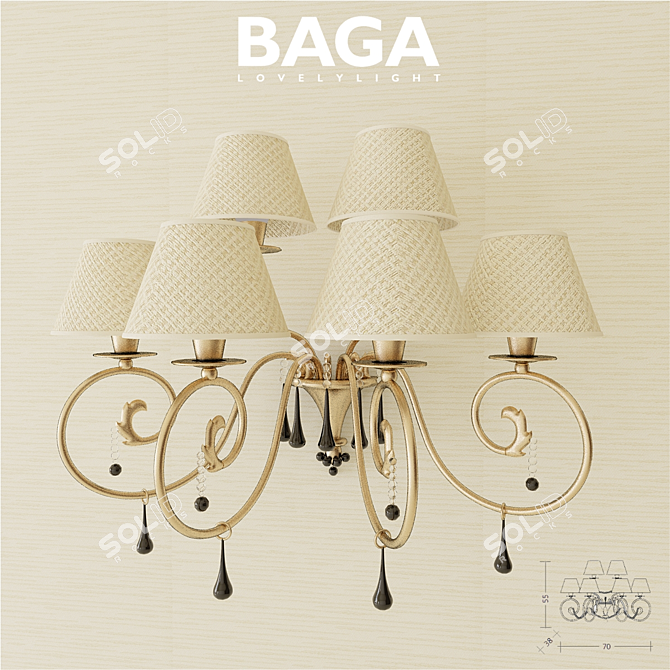 Baga Contemporary Gold Metal Chandelier with Handmade Murano Glass 3D model image 1