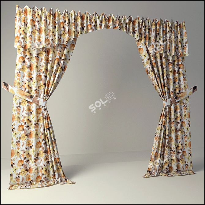 Watercolor Inspired Curtains 3D model image 1