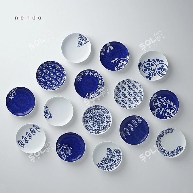 Modern Karakusa-inspired Porcelain Set 3D model image 1