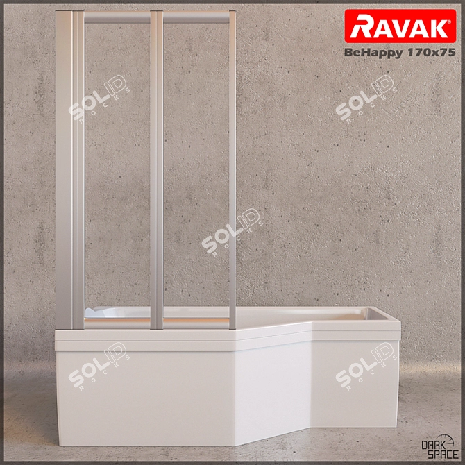 Ravak BeHappy 170x75: Asymmetric Acrylic Bathtub 3D model image 2