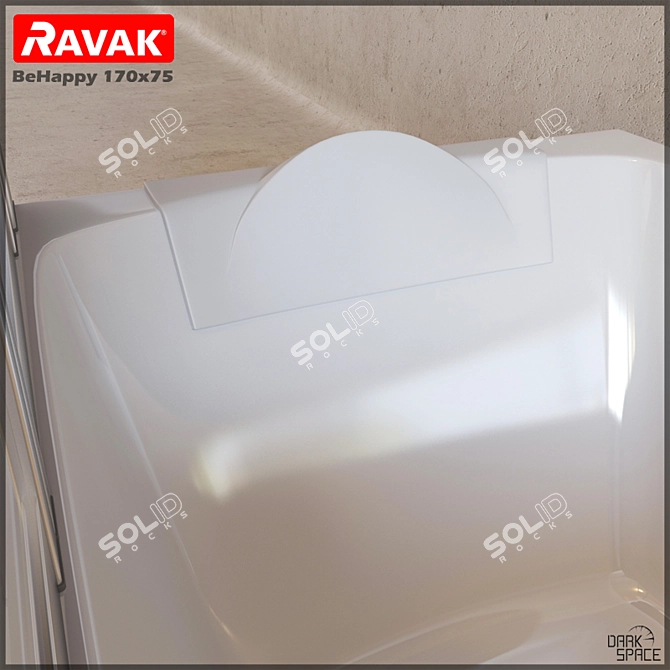 Ravak BeHappy 170x75: Asymmetric Acrylic Bathtub 3D model image 3