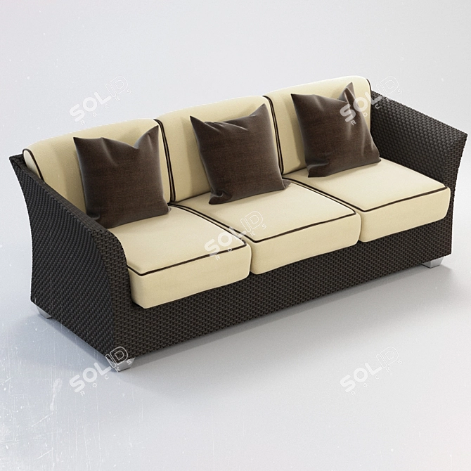 Title: Barbados Rattan Triple Sofa 3D model image 1