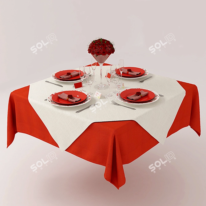 Festive Red Serving Set 3D model image 1