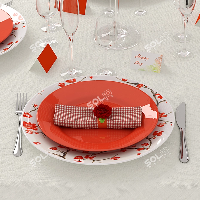 Festive Red Serving Set 3D model image 2