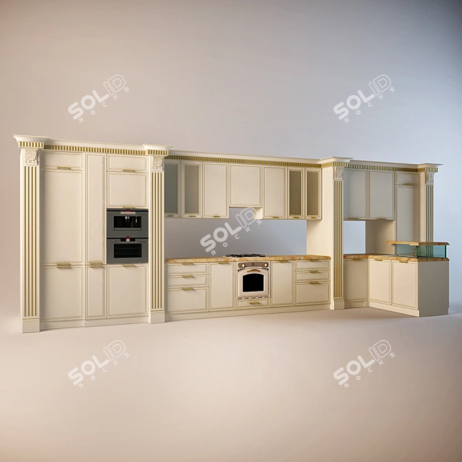Sleek Stainless Steel Kitchen Set 3D model image 1