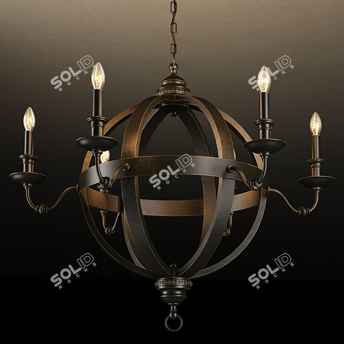 Ornate Medieval Metal Orb Chandelier 3D model image 1