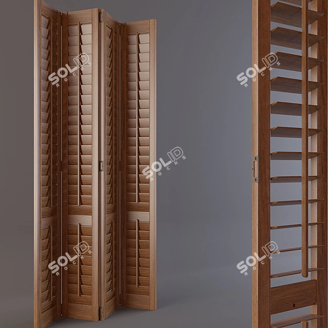 Authentic Wood Shutters: Multiple Opening Options, Sectional Assembly. Genuine Sizes. 3D model image 1