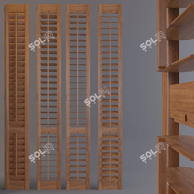 Authentic Wood Shutters: Multiple Opening Options, Sectional Assembly. Genuine Sizes. 3D model image 2