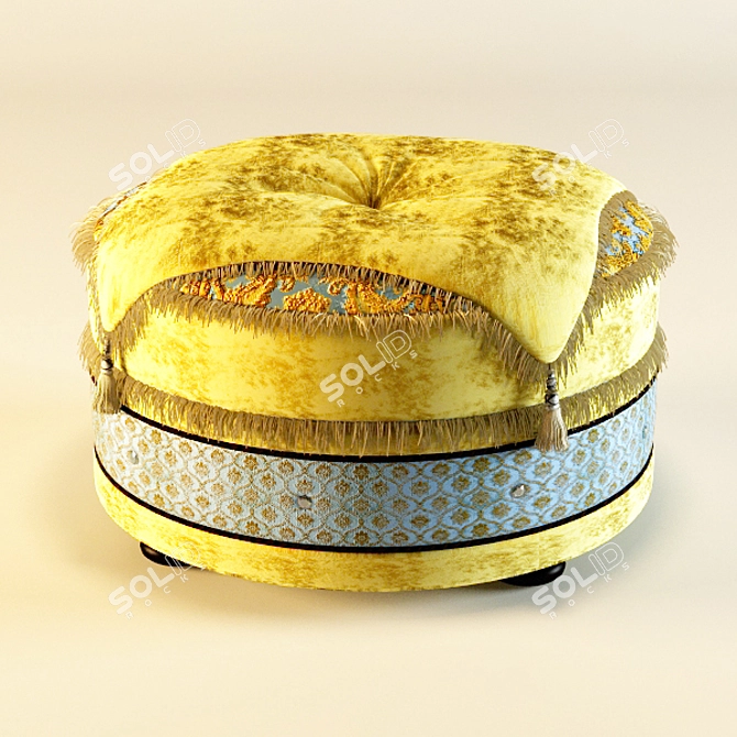 Estelio Damasco: Classic Pouf with Soft Fabric & Tassels 3D model image 1