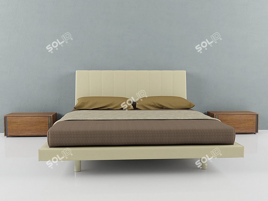 Elegant Bed & Nightstands 3D model image 1