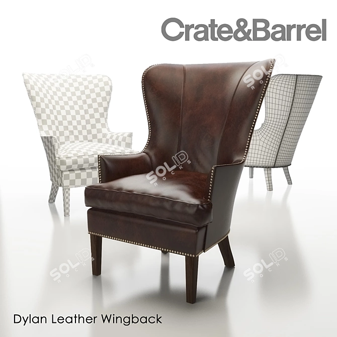 Elegant Dylan Leather Wingback Chair 3D model image 1