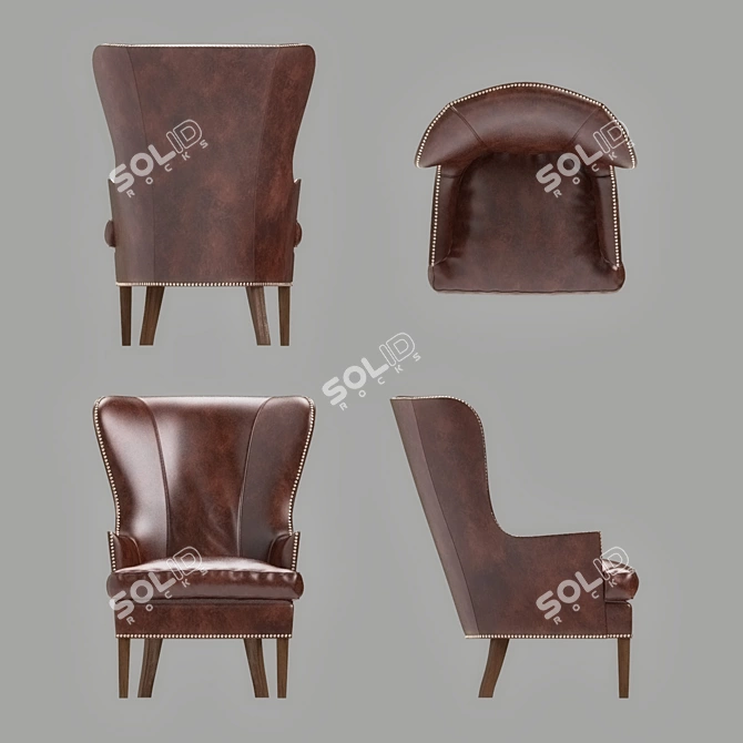 Elegant Dylan Leather Wingback Chair 3D model image 2