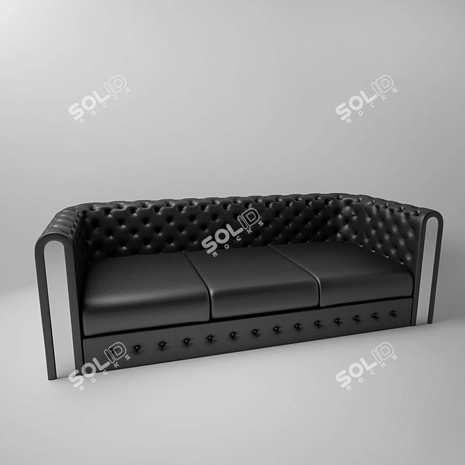 Black Leather Sofa Set 3D model image 1