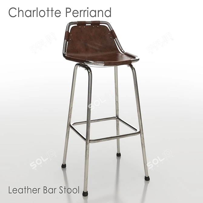 Elegant Charlotte Perriand Leather Stool 3D model image 1