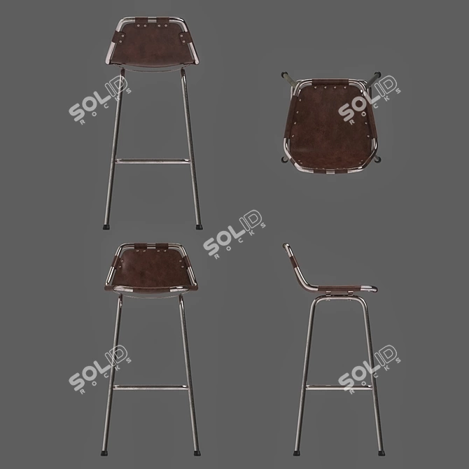 Elegant Charlotte Perriand Leather Stool 3D model image 3