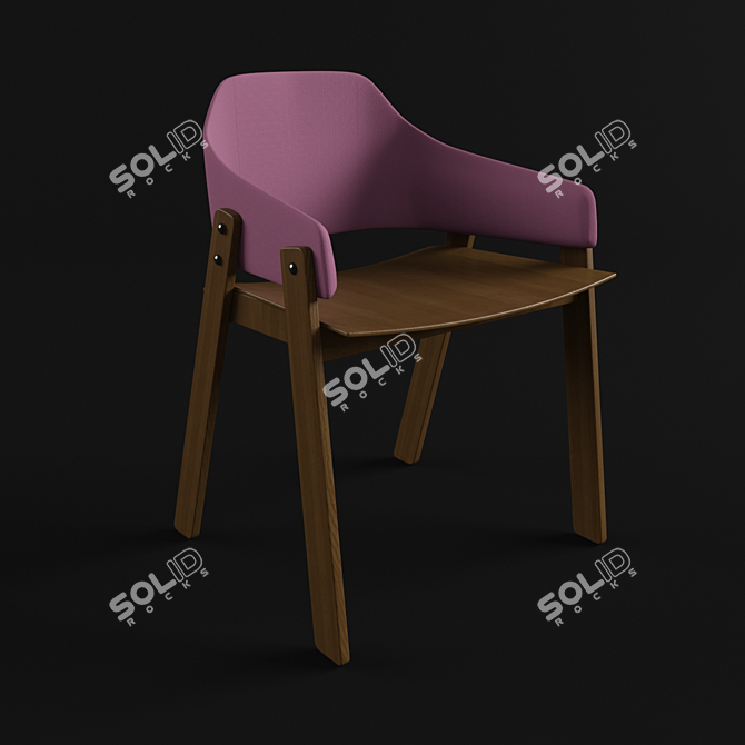 Modern Clutch Chair: Smoked Ash and White Oak Wood, Purple, Olive, and Gold Fabric 3D model image 1