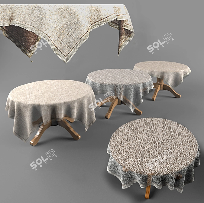 Round Table with Elegant Cloth 3D model image 1