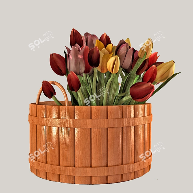 Fresh Tulips Bouquet, Vibrant Blooms 3D model image 1