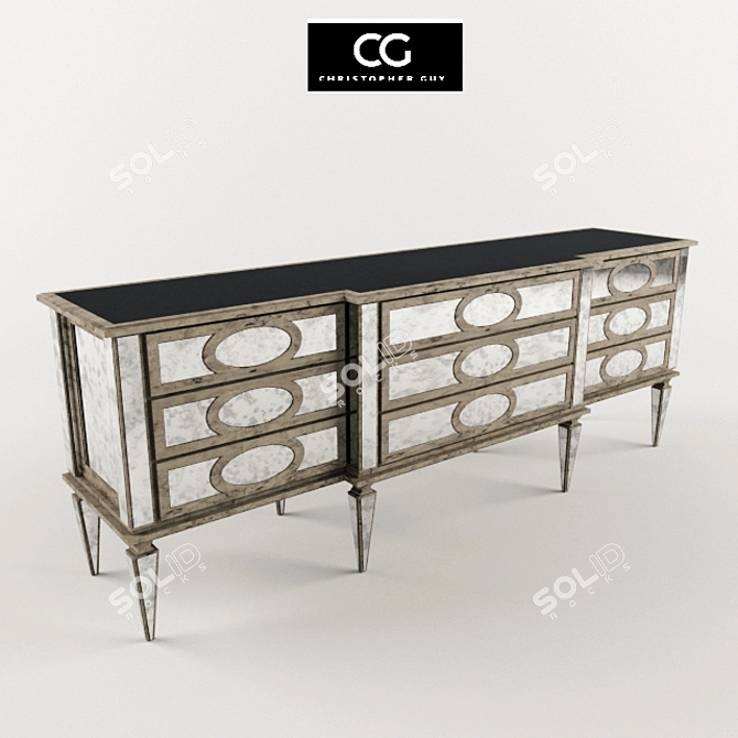 Neo-Classical Mirrored Chest of Drawers 3D model image 1