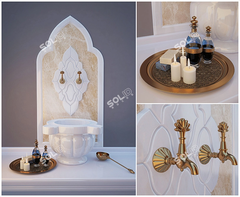 Hammam Essentials Set: Kurna, Stones, Candles 3D model image 1