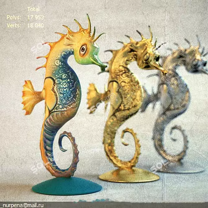 Ocean's Elegance - Seashell Seahorse 3D model image 1