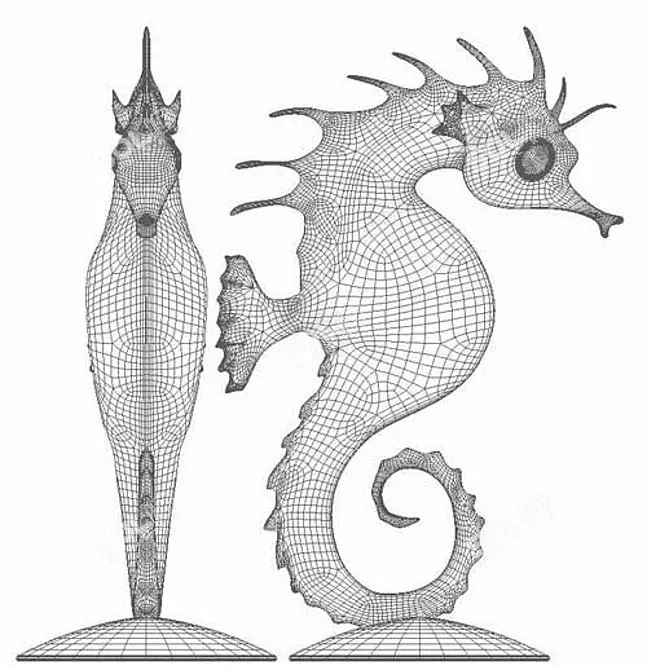 Ocean's Elegance - Seashell Seahorse 3D model image 2