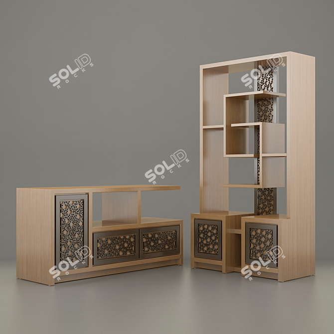 Teak Wood Minimalis Cabinet 3D model image 1