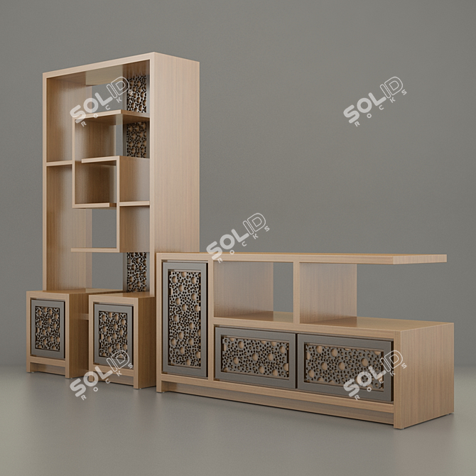 Teak Wood Minimalis Cabinet 3D model image 2