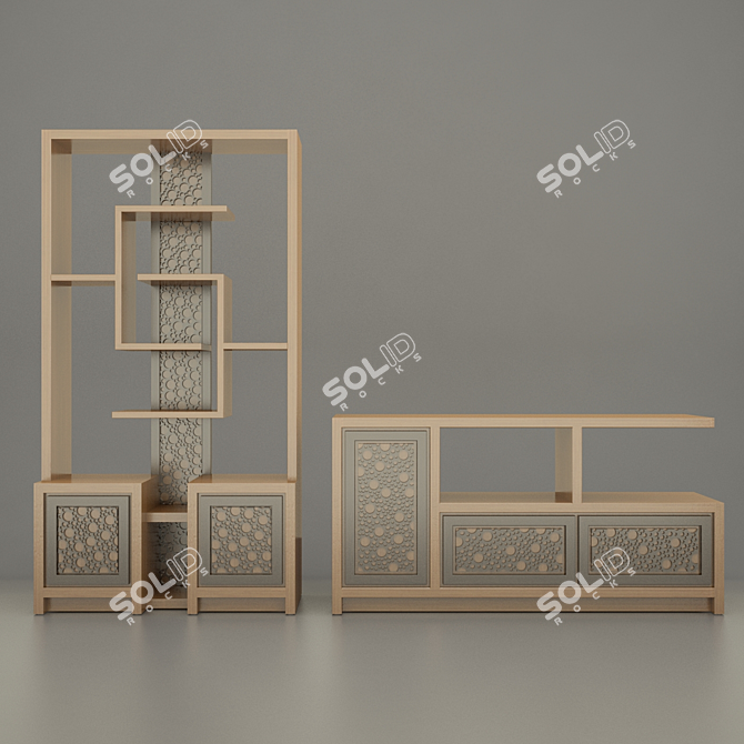 Teak Wood Minimalis Cabinet 3D model image 3
