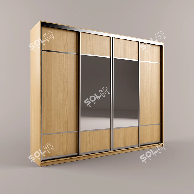Mirrored Four-Door Particleboard Wardrobe 3D model image 1