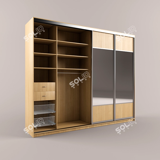 Mirrored Four-Door Particleboard Wardrobe 3D model image 2