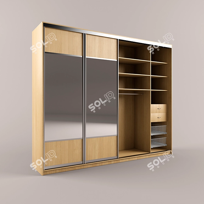 Mirrored Four-Door Particleboard Wardrobe 3D model image 3