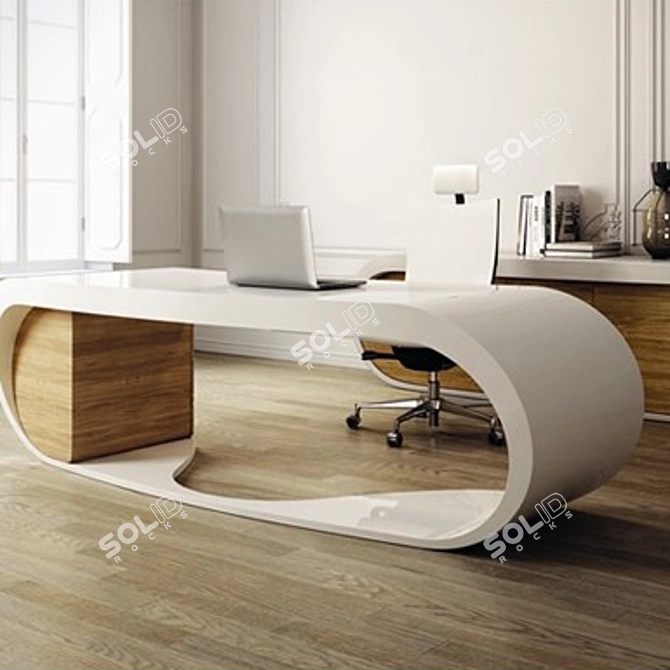Elegant Leather Inlaid Desk 3D model image 3